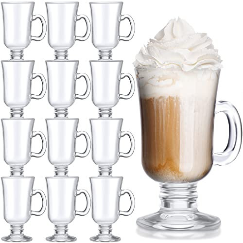 Sieral 12 Pieces Irish Coffee Mugs Bulk 8.5 oz Irish Coffee Glass with Handle Clear Glass Mugs for Wedding Prom Graduation Party Ice Cream Tea Hot Chocolate Espresso Cappuccino Latte Cups