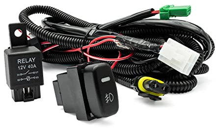 NJSSJD H8 H11 880 881 Nebelscheinwerfer Kabelbaum Kit 16AWG mit 12V 40A Relais Flachsicherung Kabelschalter passend für M.itsubishi Lancer Pajero Outlander ASX Triton L200