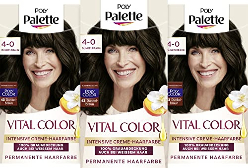 Poly Palette Vital Color Intensive Creme-Haarfarbe 4-0 Dunkelbraun (3 x 115 ml), natürlich-aussehende & langanhaltende, permanente Coloration für 100% Grauabdeckung bei weißem Haar, Artikelzahl 1