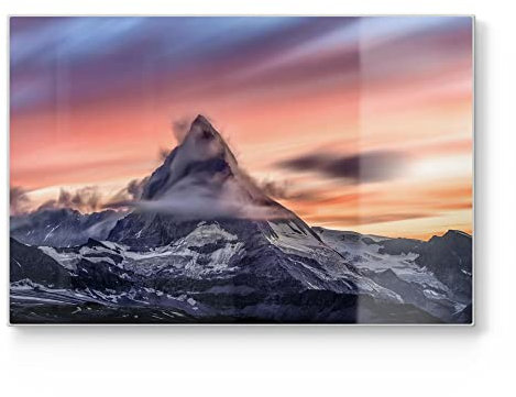 DEQORI Schneidebrett aus Glas | groß 30x20 cm | Motiv Sonnenaufgang Matterhorn | Design Schneideplatte für Küche | Frühstücksbrett antibakteriell & rutschfest | Glasplatte & Servierplatte