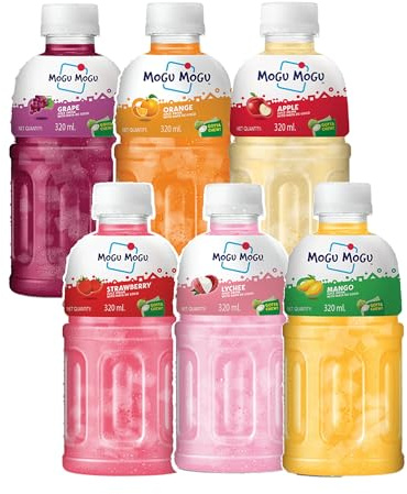 Mogu Mogu Juice Multi Flavour con Nata de Coco (confezione da 6) | Gusti assortiti – litchi, fragola, mela, uva, mango e arancia | Importato dalla Thailandia