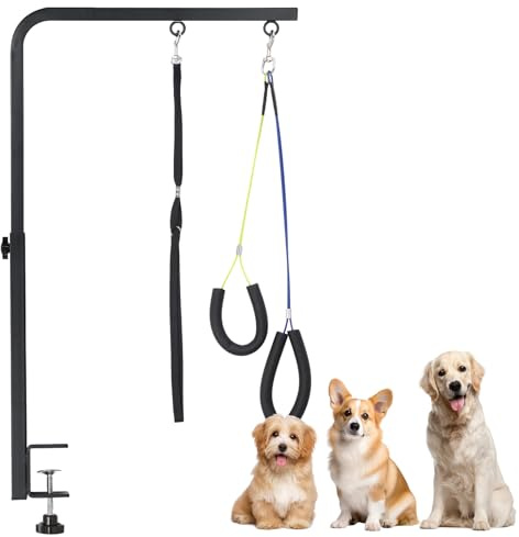 WeGXY Bras de Toilettage avec Pince, Table de Toilettage Réglable pour Chien ou Animal de Compagnie - Soins des Poils et Coupe des Griffes, avec Anneau de Force et Deux Supports sans Assise
