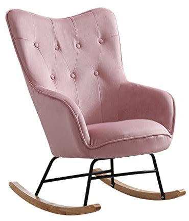 Kinderzimmer-Schaukelstühle, Massivholz-Faule Liege, Balkon-Stoff-gepolsterter Schaukelstuhl, Wohnzimmer-Home-Freizeit-Sofa-Schaukelstuhl (Color : Pink, Size : 80 * 57 * 95cm)