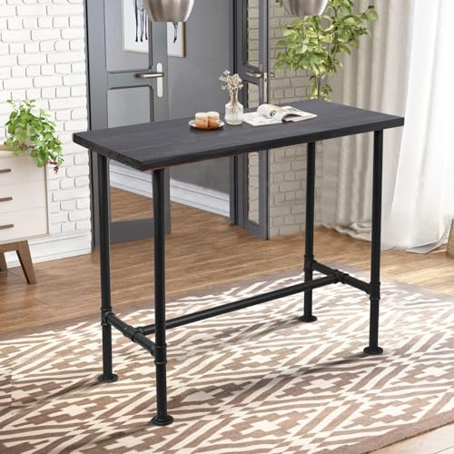 BOKKOLIK 41.3inch Height Industrial Bar Table Rustic Pipe Design Kitchen Dining Table Farmhouse Office Meeting Computer Desk for 4-5 People Bistro Cafe Tables Rectangle