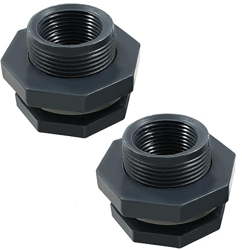 Suiwotin 2pcs NPT1 PVC Bulkhead Fitting, 1 Inch Plastic Water Tank Connector Threaded Thru-Bulk Pipe Fittings for Rain Barrels, Aquariums, Bucket Hose Adapter, Ponds, Pools