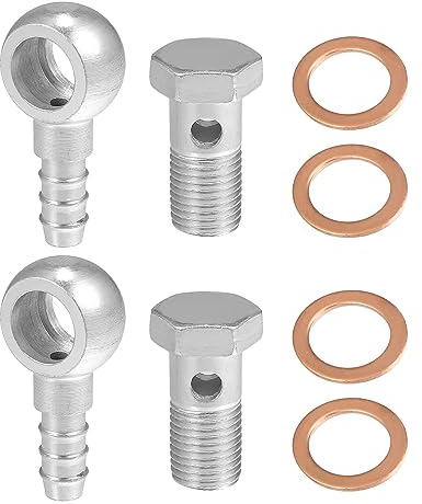 A ABSOPRO 4 Stück Hohlschraube M14x1.5 Banjo Für Motorrad Bremse | Material: Metall, Farbe: Silber, Adapter: 48x24mm, Banjo Id: 14mm, Widerhaken Od: 10mm, Unterlegscheibe: 20/14mm