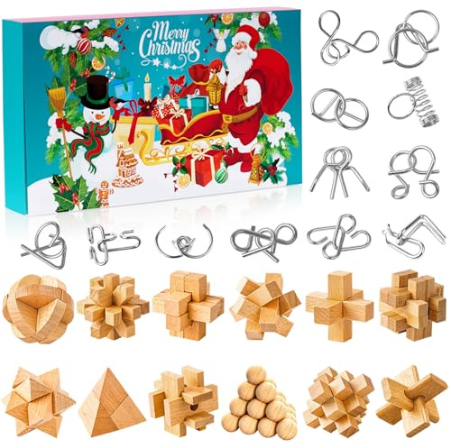 Adventskalender 2026 Knobelspiele - Puzzle Knobel Geschenke für Kinder | 24-tägiger Weihnachtskalender mit Metall & Holz Knobeleien, IQ-Spiele & Logikrätsel für Jugendliche und Erwachsene