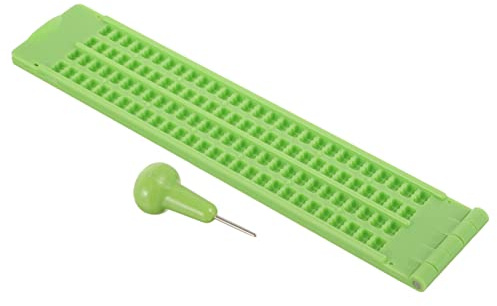 Tavoletta di Scrittura Braille in Plastica 4 Linee 28 Celle | Set da 1 Pezzo, Verde Chiaro, Struttura Semplice, per Scrittura Braille per Non Vedenti