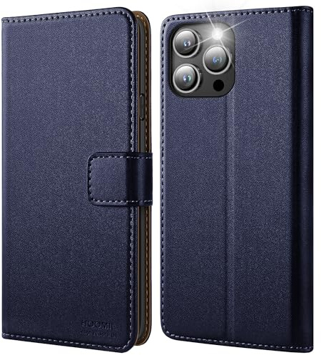 HOOMIL Handyhülle für iPhone 15 Pro Max, Premium Leder Klappbar Hülle, mit Kartenfach & Standfunktion, Unterstützt Kabelloses Laden - Blau