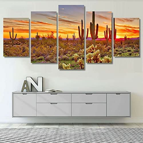 Bild Auf Leinwand - Leinwandbild - Kaktus Wüstenlandschaft - Wand Bild - Wanddeko - Leinwanddruck - Bilder - Kunstdruck - Leinwand Bilder - Wandkunst (Ungerahmt 150 X 80 Cm) Für Wohnzimmer Hotel Rest