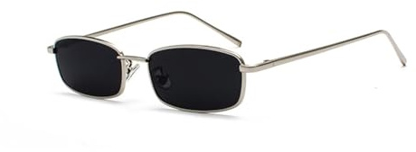 OSAGAMA Retro Rechteckige Sonnenbrille Metall Rahmen Mehrfabige Brille für Damen Herren Silber Blau