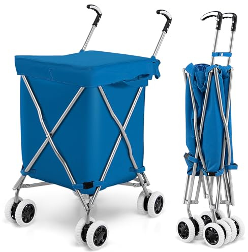 SOARS Einkaufstrolley, Einkaufswagen klappbar mit Rädern & Griff, Shopping Trolley mit Abnehmbarer Oxford Tasche, Einkaufstasche bis 50 kg belastbar (Blau)