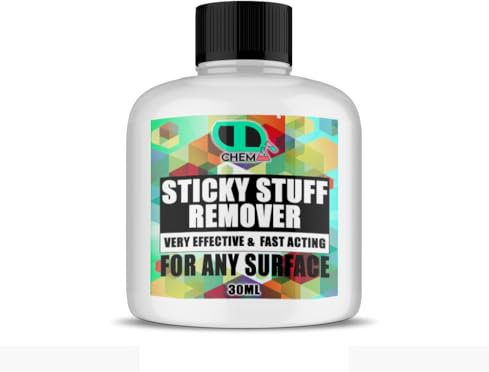 chewing gum, sticky labels Sticky Stuff Remover multi-surface adhesive used wood, glass, metal, tiles, painted surfaces, grease, tar, glue, wax, crayon & much more (30ml Cap)