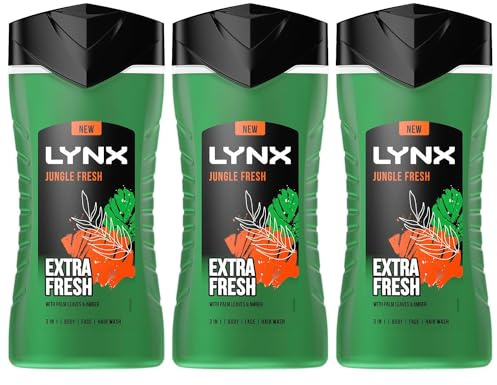Lynx 3-in-1 Shower Gel Jungle Fresh 12 Hours of Long Lasting Refreshing Fragrance Body Wash with Plant-Based Moisturisers for Men for Naturally Soft Skin, 225ml Pack of 3