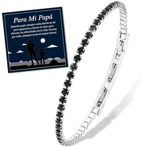 FANCIBAND Vatertagsgeschenk Armband für Papa, 3 mm schwarzes Armband für Herren, Tennisarmband, Geschenk für Vatertag, Geburtstag, Weihnachten, Edelstahl, Kein Stein