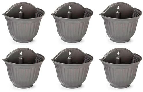 Acan Tradineur - Pack de 6 macetas de plástico para Pared, macetero, Tiesto Colgar, Recipiente para Plantas, Flores, balcón, Porche, hogar, Fabricada en España (Antracita - 26 x 29,5 x 19 cm)