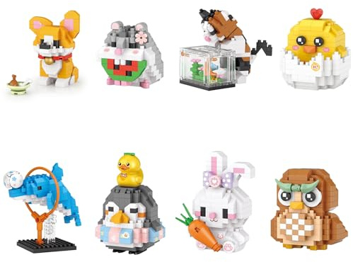 MEIEST Set di 8 mini animali da costruzione,Animale collezione a tema mattoni costruzione giocattoli,Carino decorazione per la casa