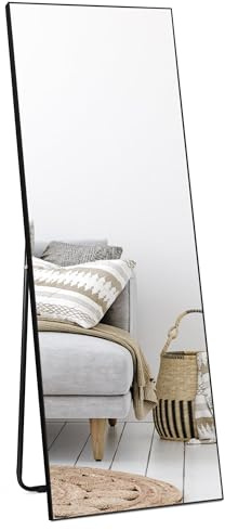HORLIMER Standspiegel 150x51 cm mit Schwarzer Rahmen, Großer Wandspiegel oder Stehspiegel Ganzkörperspiegel für Schlafzimmer, Wohnzimmer, Flur, Sicherer Ankleidespiegel