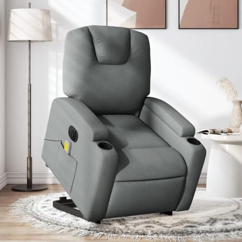 Homgoday Elektrisch Aufstehsessel, Relaxsessel,Massagesessel mit Aufstehhilfe,Fernsehsessel, Ruhesessel Liegesessel mit Liegefunktion,TV Sessel für Wohnzimmer Dunkelgrau Stoff