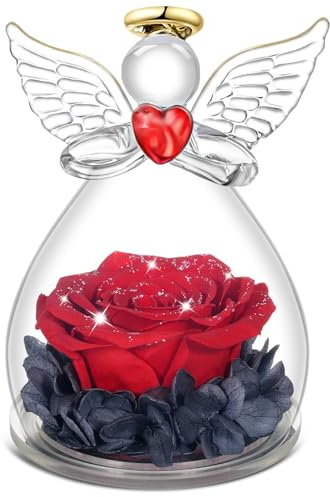 Qinqinxin Ewige Rose in Glaskuppel mit roter Herz-Engel-Form | Infinity Rose Engel Figur, Geschenk für Mama, Oma & Freundin, zum Muttertag, Geburtstag, Valentinstag & Weihnachten