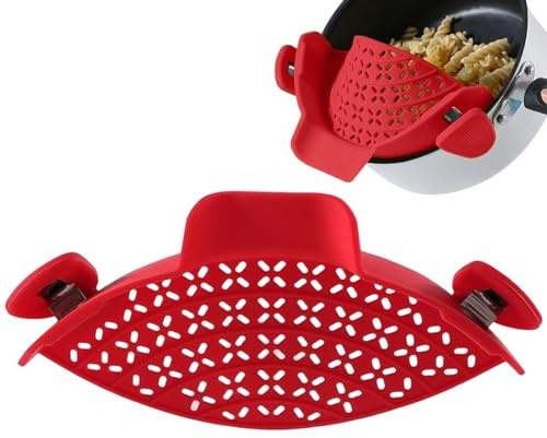 Bol à pâtes – Passoire à pâtes | Passoire à pression | Passoire réglable en silicone à clipser | Passoire à riz | Passoire à spaghetti de cuisine | Passoire à bec verseur pour casseroles et poêles