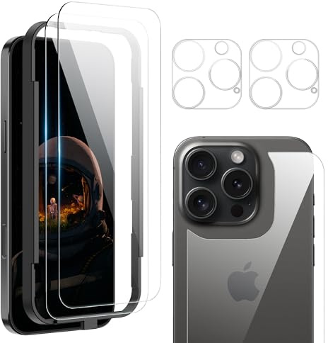 zZjoOoj Vetro temperato per iPhone 16 Pro Max, Confezione di 2 Pellicole Protettive per Schermo con facile installazione e 2 Pellicole Protettive per Fotocamera con Pellicola Protettiva, Pellicola