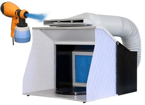 ExoticaBlend Airbrush Kabine Absauganlage 5.2m³/min Klappbare Lackierkabine mit LED-Beleuchtung Drehteller Airbrush Spritzkabine für Malerei Modellbau Lackierarbeiten Handwerk DIY