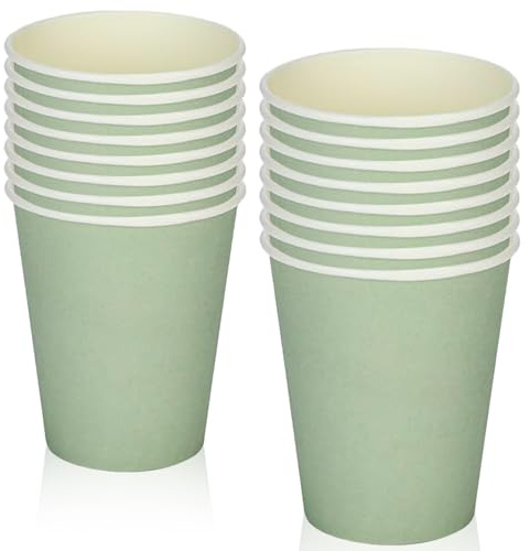MORAINJAY 16 Stück Salbeigrün Pappbecher,9oz/250ml Papier Salbeigrün Partybecher Trinkbecher,Cups für Hochzeit Partybedarf,Becher für Heiß und Kaltgetränke,Kaffee,Tee,Geburtstag,Kinderparty
