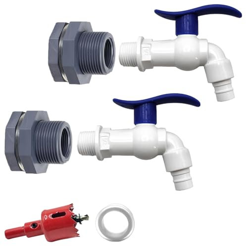 CHENGLAI 2 Pack Rain Barrel Spigot Kit, Rain Barrel Faucet Kit with Hole Saw and 1/2 PVC Bulkhead Fitting for Water Barrel, Water Tanks, Rain Barrels, Tubs, Garden Barrels