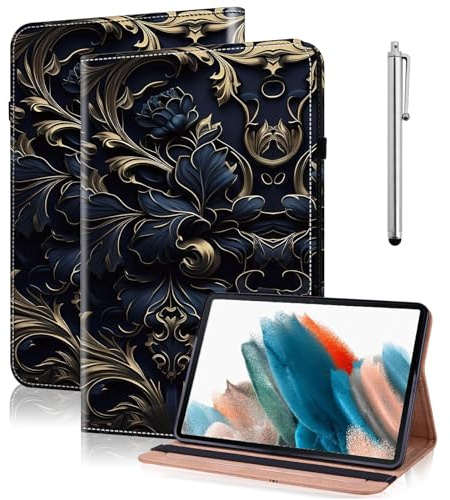 TUOLISG Hülle für Fire HD 10 Tablet(9. und 7. Generation - 2019 und 2017) mit Stift,Ultra Dünn PU Leder Brieftasche Ständer Klapp Tablet Kindle Fire HD 10 Hülle-Blaue Blume