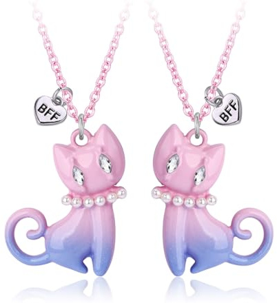2 st BFF-halsband, söt katt hänge kedjor halsband, bästa vänner för evigt halsband för 2, alla hjärtans dag vänskap smycken gåvor, Medium, Zink, Strass
