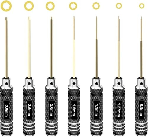 RCpow Hex Driver Set Hex Allen Screwdriver Kit 0.9mm 1.27mm 1.3mm 1.5mm 2.0mm 2.5mm 3.0mm Allen Wrench Set Titanium Hexagon Screwdriver RC Tools Kit for RC Car Drone Multi-Axis Helicopter Models(7pcs)