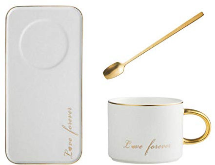 ZXXHNNAIHG Tazza da tè in Ceramica, Cucchiaio e piattino, Set di Tazze da tè Inglese del pomeriggio, Coppia di Piatti, Piatti da Dessert, Tazze da caffè, Tazze da Regalo - Love Forever