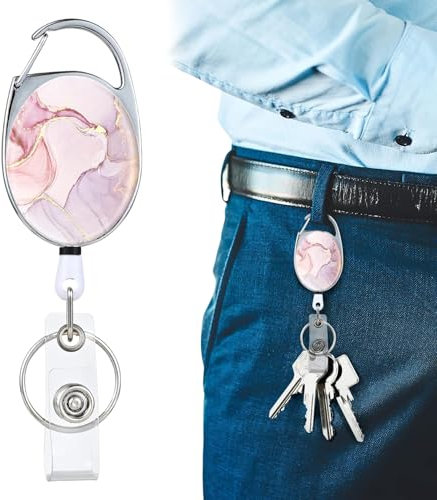 Ausziehbar Schlüsselanhänger, 70cm Einziehbarer Ausweishalter, Doppelseitiger Farbdruck Schlüsselanhänger, Karabinerhaken Schlüsselring für Kartenhalter, Abzeichen und Schlüssel (Rosa)