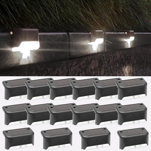 Fohil Solarlampen für Außen Garten, 16 Stück Treppenbeleuchtung Außen Solar, Wasserdicht LED Stufenbeleuchtung, Solar Zaunlichter für Stufen und Treppen, Balkon Deko