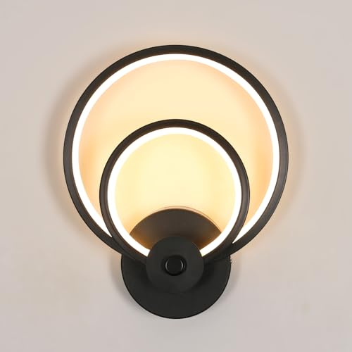 Riserva Wandleuchte LED Modern 20W, Rund, Schwarz, 3000K Warmweiß | Wandlampe Rund LED Kreativ für Schlafzimmer, Flur, Wohnzimmer, Treppenhaus, Arbeitszimmer, Hotel