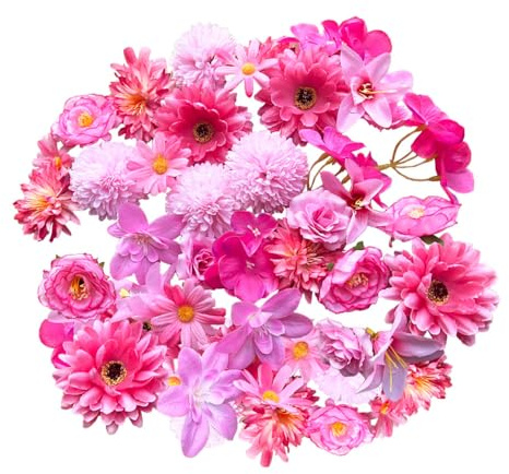 Amajoy Künstliche Blütenköpfe aus Seide, Kunstblumenköpfe für Bastelprojekte, Geburtstagskuchenblüten, Girlande, Blumensträuße für Hochzeit, Party, Babyparty, Rosa, 36 Stück