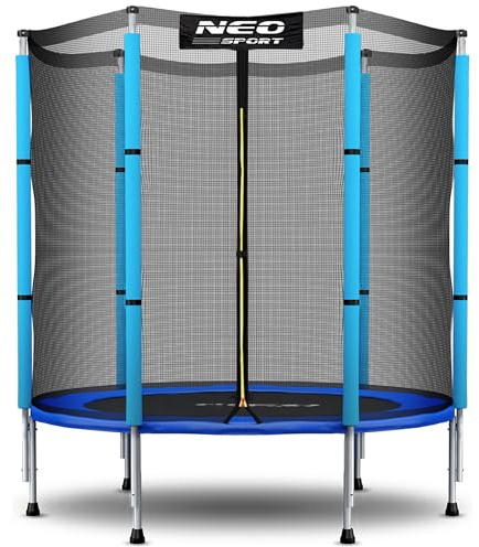 Neo-Sport Trampolin Outdoor Kinder Kleine Gartentrampolin Sicherheitsnetz Außen Leiter Gepolsterte Stangen Wetterfest Rostfrei Blau Schwarz