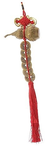 TOPPERFUN Copper Gourd Pendant Six Emperor Coins 8cm Decorative Ornament Feng Shui Home Office Decor