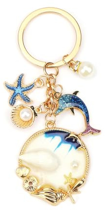 Porte Clés De Style Océan Bleu, Cadeau Pour Les Amoureux De L'aventure, Avec Des Breloques De Créatures Marines Comme Des Coquillages Et Des Hippocampes, Porte Clés, Coloré