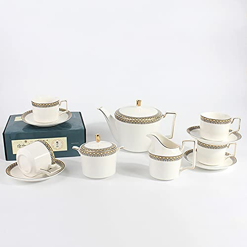 HCZKIUJY Service à thé en Porcelaine 11 pièces, Service à café en Porcelaine à Motif Vintage doré, Service à thé pour Adultes