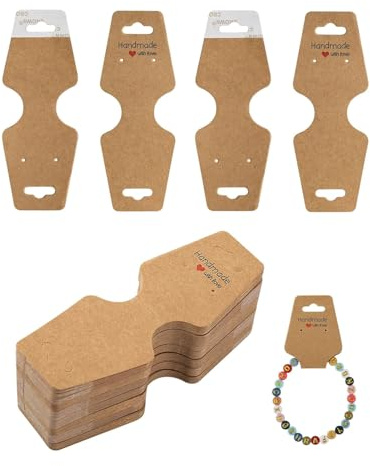 JIPUKE 100Pcs Bracelet Display Cards Kraft Handmade Blank Cards, Self Adhesive Jewelry Packaging Selling Card for Storing Displaying Necklace Bracelet Earring Jewellery Hairbands