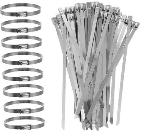 Lurrose 100 Piezas Bridas Metálicas Autoblocantes de Acero Inoxidable Alta Resistencia para Fijación de Cables Tuberías y Organización Interiores y Exteriores