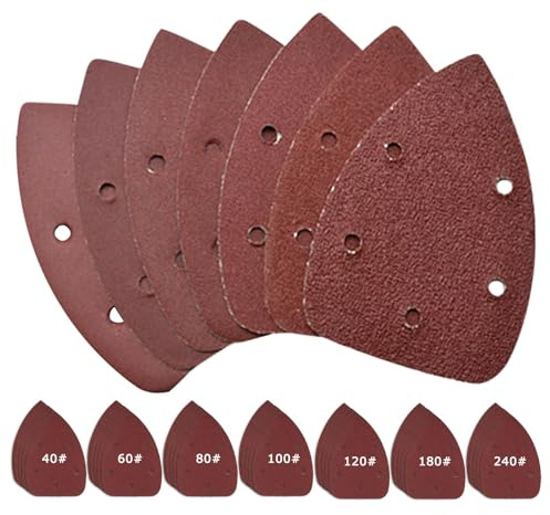 35 Pcs Sanding Pads, Mouse Detail Palm Sander Pads, 5 Holes Sanding Sheets Assorted 40/60/80/120/150/180/240 Grits Mouse Sandpaper for Electric Sander Detail Sander Pads, Wood, Metal, Plastic