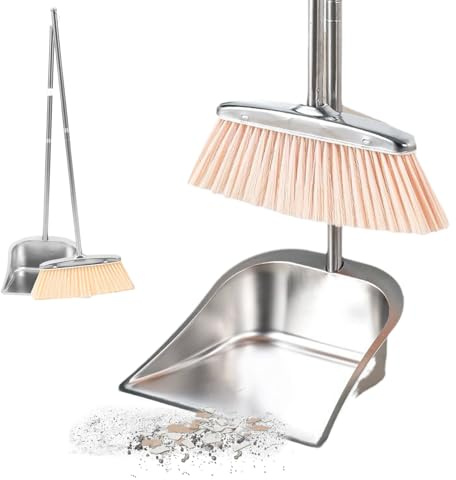 Juego De Escoba Y Recogedor,Recogedor De Acero Inoxidable - Herramienta De Limpieza De Suelos De Acero Inoxidable Para Sala De Estar Dormitorio Estudio Apartamento Garaje Baño Restaurante Oficina Pati