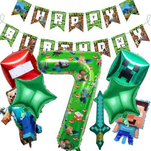 Niaetuto 11PCS Decoration Anniversaire,Dessin Animé Jeu Ballons de Baudruche,Ballons Anniversaire,Deco Anniversaires avce Bannière,,Décoration Kit AnniversaireS