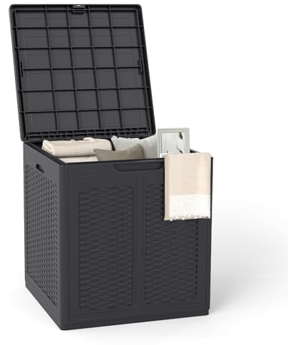 COSTWAY Gartenbox 145 L, Auflagenbox mit abschließbarem Deckel & Rattanoptik, wetterfeste Aufbewahrungsbox Kissenbox für Poolzubehör, Gartengeräte, Paketzustellung, Terrassenkissen (Braun)