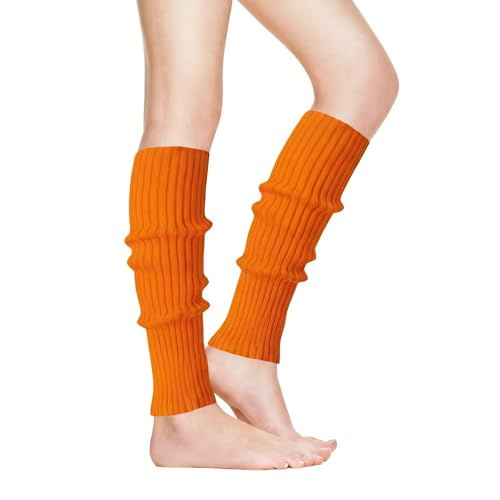 IHLOOTD Beinstulpen Damen 80er Gestrickte Stulpen Damen Beinwärmer Winter Legwarmers Ballet für Kostüme 80er 90er Jahre, Aerobic Accessoires, Tanzen, Karneval, Themenparty (Orange)