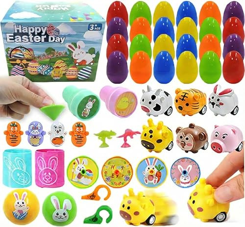 24 Pieces Easter Eggs Hunt Kit Toys Prefilled Easter Eggs Toys Surprise Eggs with Mini Toys to Fill Easter Eggs for Easter Theme Party Favor, Easter Eggs Hunt, Basket Filler Classroom Prize Supplies