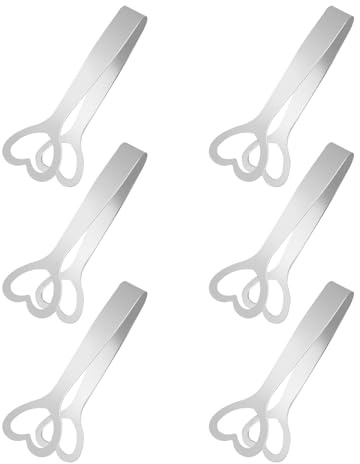 EMTPJAL 6 Pack Sugar Ice Tongs, Stainless Steel Heart Shaped Mini | 6 Pack Stainless Steel Mini Tongs, Heart Shaped for Sugar Ice Lemon, Tea Party Wedding Buffet